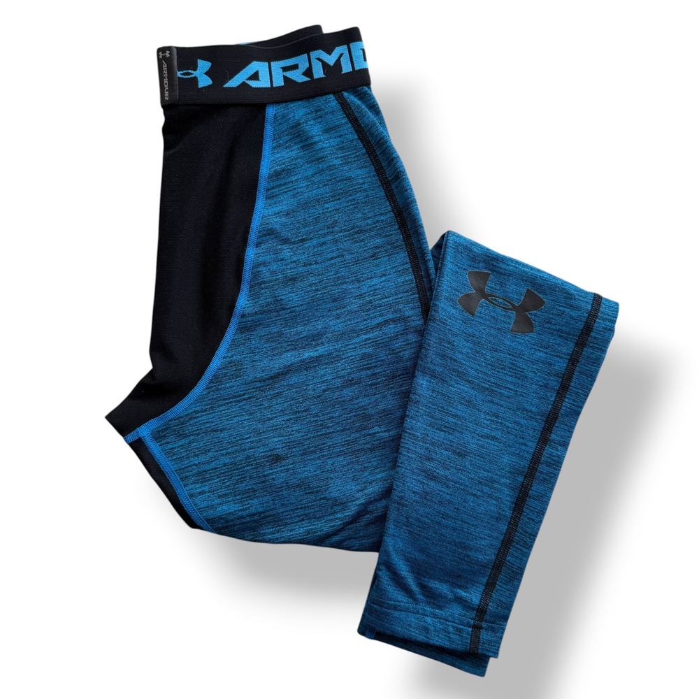 Under Armour Coldgear Men Teal Black Space Dye Compression Twist Legging 1264296